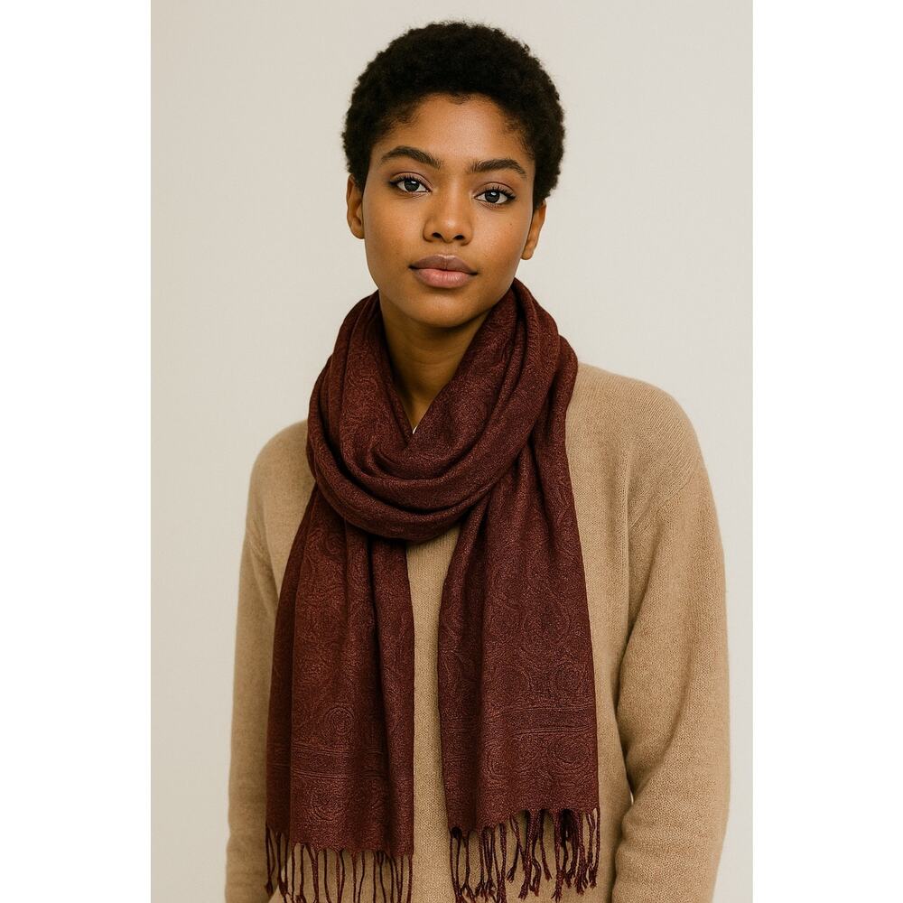 Collections Eighteen Burgundy Metallic Sparkle Fringe Womans Shawl‎ Wrap Scarf